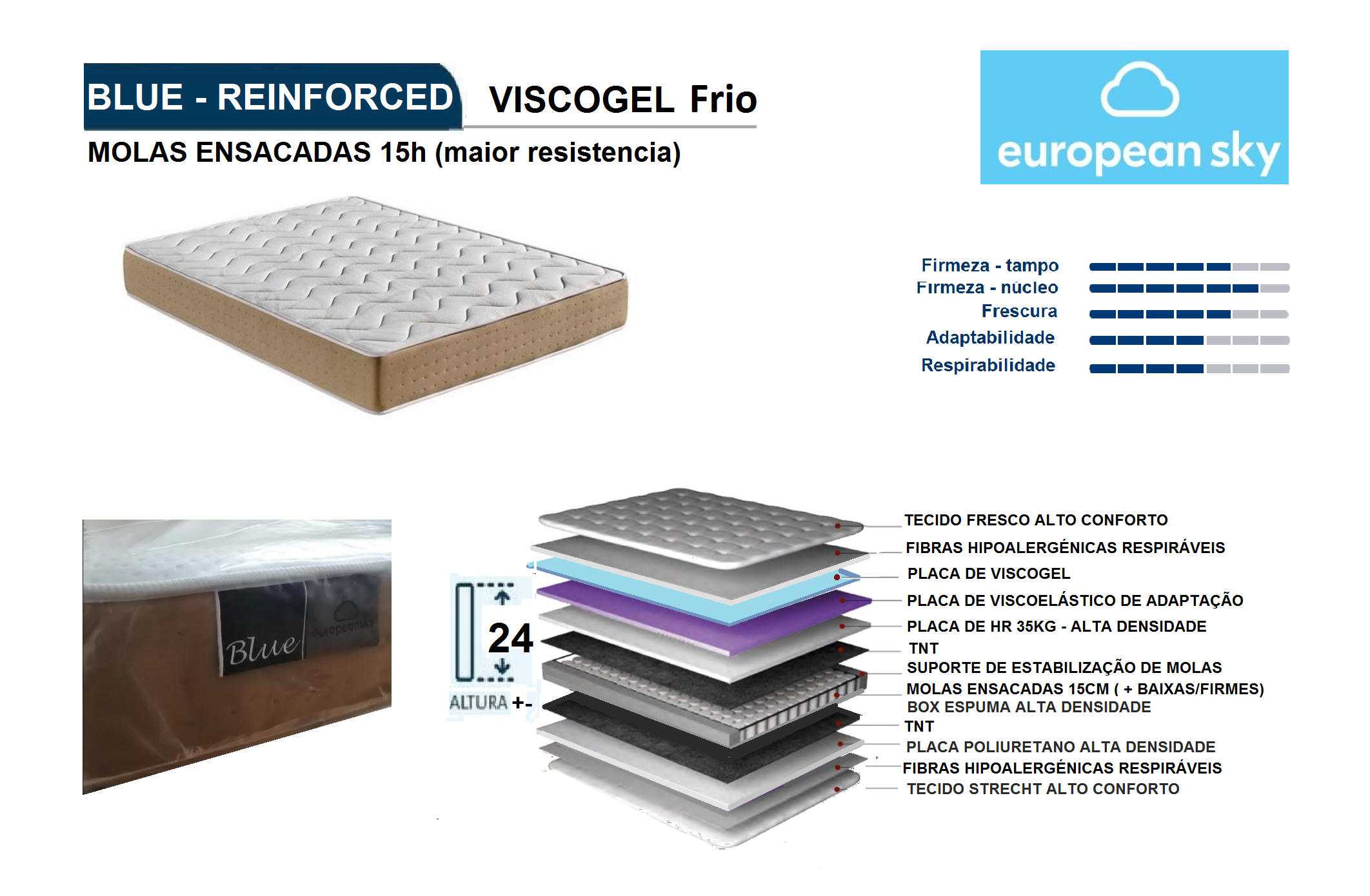 Colchão Blue Reinforcé ViscoGel Frio EUROPEAN SKY (molas Ensacadas H15 - maior resistência) - Image 2